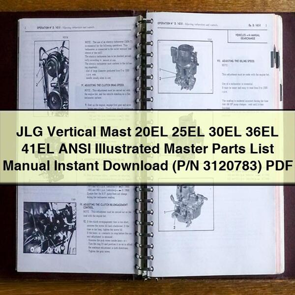 Manual de lista maestra ilustrada de piezas ANSI para mástiles verticales JLG 20EL 25EL 30EL 36EL 41EL (N.° de pieza 3120783)