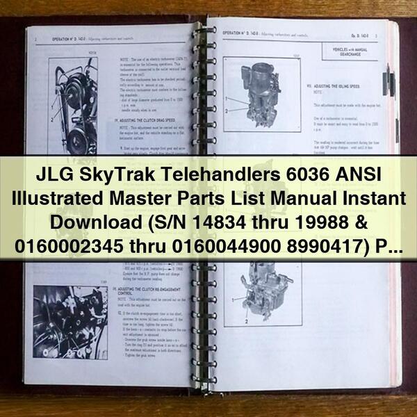 Manual de lista maestra ilustrada de piezas ANSI 6036 para manipuladores telescópicos JLG SkyTrak (números de serie 14834 a 19988 y 0160002345 a 0160044900 8990417)