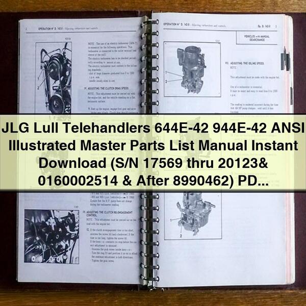 JLG Lull Telehandlers 644E-42 944E-42 ANSI Illustrated Master Parts List Manual  (S/N 17569 thru 20123& 0160002514 & After 8990462)