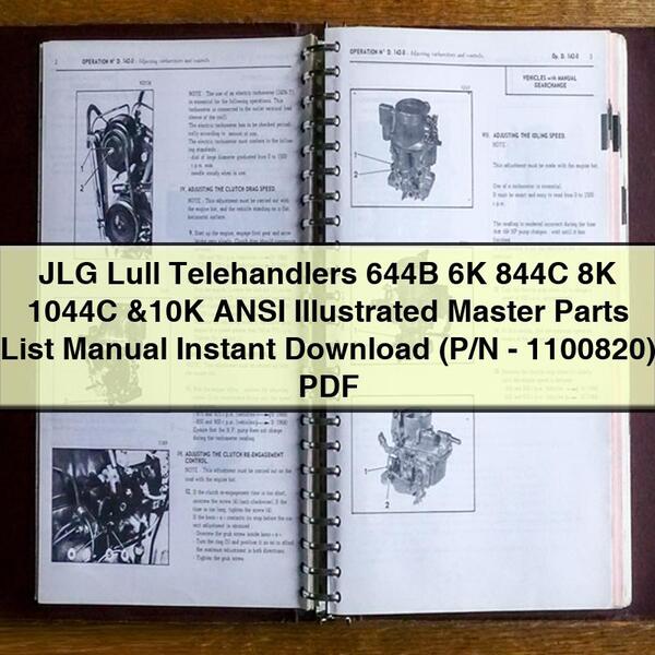 Manuel de la liste principale illustrée des pièces détachées ANSI pour chariots télescopiques JLG Lull 644B 6K 844C 8K 1044C et 10K (réf. - 1100820)