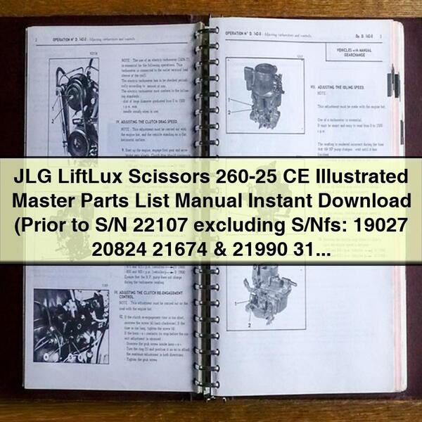 JLG LiftLux Scissors 260-25 CE Illustrated Master Parts List Manual  (Prior to S/N 22107 excluding S/Nfs: 19027 20824 21674 & 21990 3121317)