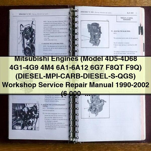 Mitsubishi Engines (Model 4D5-4D68 4G1-4G9 4M4 6A1-6A12 6G7 F8QT F9Q) (DIESEL-MPI-CARB-DIESEL-S-QGS) Workshop Service Repair Manual 1990-2002 (6 000+ Pages 173MB Searchable  Boo