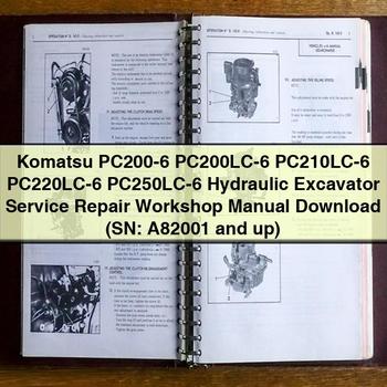 Manual de taller y reparación de excavadoras hidráulicas Komatsu PC200-6 PC200LC-6 PC210LC-6 PC220LC-6 PC250LC-6 (número de serie: A82001 y posteriores)