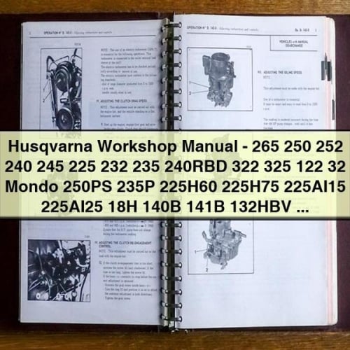 Manual de taller Husqvarna 265 250 252 240 245 225 232 235 240RBD 322 325 122 32 Mondo 250PS 235P 225H60 225H75 225AI15 225AI25 18H 140B 141B 132HBV 225BV 225HBV