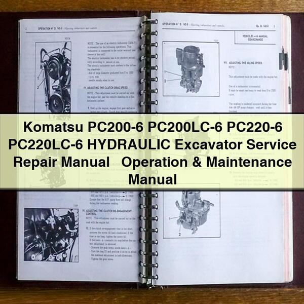 Manual de servicio y reparación de excavadora hidráulica Komatsu PC200-6 PC200LC-6 PC220-6 PC220LC-6 + Manual de operación y mantenimiento