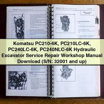 Manual de taller y reparación de excavadoras hidráulicas Komatsu PC210-6K PC210LC-6K PC240LC-6K PC240NLC-6K (número de serie: 32001 y posteriores)