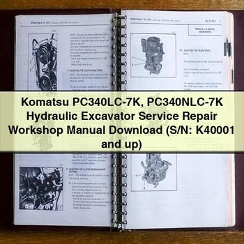 Manual de taller y reparación de la excavadora hidráulica Komatsu PC340LC-7K PC340NLC-7K (número de serie: K40001 y posteriores)