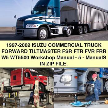 Manual de taller del camión comercial Isuzu 1997-2002 Forward TILTMaster FSR FTR FVR FRR W5 WT5500 - 5 manuales en archivo ZIP.