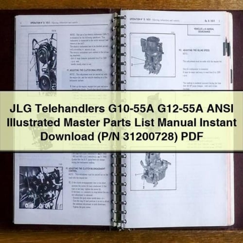 Manual de lista maestra de piezas ilustrada ANSI para manipuladores telescópicos JLG G10-55A y G12-55A (N.º de pieza 31200728)