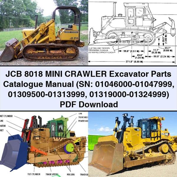 Manual del catálogo de piezas de la miniexcavadora sobre cadenas JCB 8018 (número de serie: 01046000-01047999 01309500-01313999 01319000-01324999)