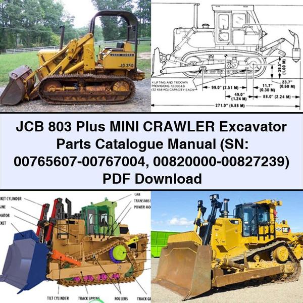 Manuel du catalogue de pièces détachées pour mini-pelle sur chenilles JCB 803 Plus (SN : 00765607-00767004 00820000-00827239)