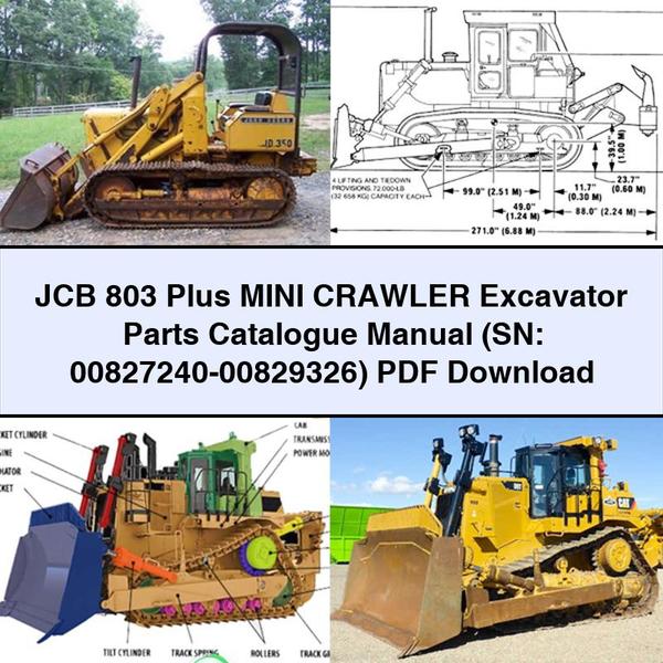 Manuel du catalogue de pièces détachées pour mini-pelle sur chenilles JCB 803 Plus (SN : 00827240-00829326)