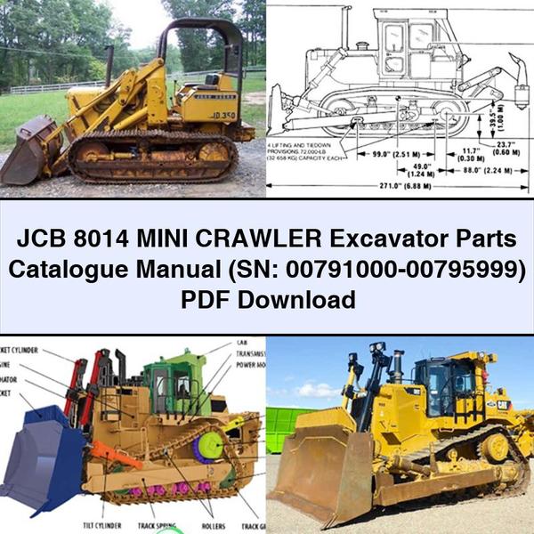 Manuel du catalogue des pièces détachées pour mini-pelle sur chenilles JCB 8014 (SN : 00791000-00795999)