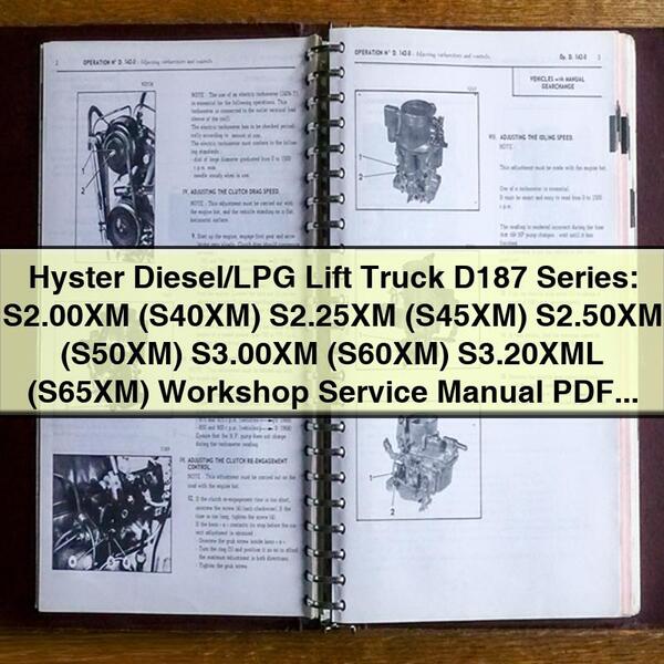 Manual de servicio y taller de la carretilla elevadora diésel/GLP Hyster serie D187: S2.00XM (S40XM) S2.25XM (S45XM) S2.50XM (S50XM) S3.00XM (S60XM) S3.20XML (S65XM)