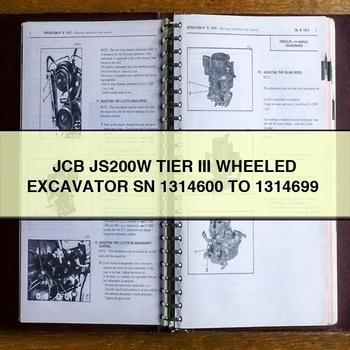 JCB JS200W Tier III WHEELED Excavator SN 1314600 to 1314699