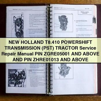 Manual de servicio y reparación del tractor con transmisión POWERSHIFT (PST) New Holland T8.410 PIN ZGRE05001 y superiores y PIN ZHRE01013 y superiores