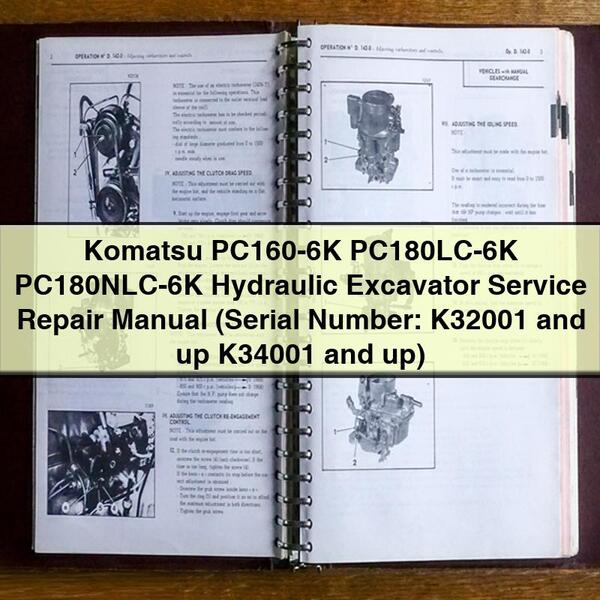 Manual de servicio y reparación de la excavadora hidráulica Komatsu PC160-6K PC180LC-6K PC180NLC-6K (número de serie: K32001 y superiores K34001 y superiores)