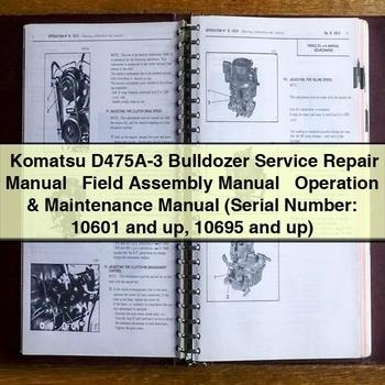 Manual de servicio y reparación de la excavadora Komatsu D475A-3 + Manual de montaje en campo + Manual de operación y mantenimiento (Número de serie: 10601 y superiores 10695 y superiores)