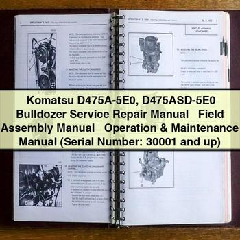 Manual de servicio y reparación de la excavadora Komatsu D475A-5E0 D475ASD-5E0 + Manual de montaje en campo + Manual de operación y mantenimiento (número de serie: 30001 y posteriores)