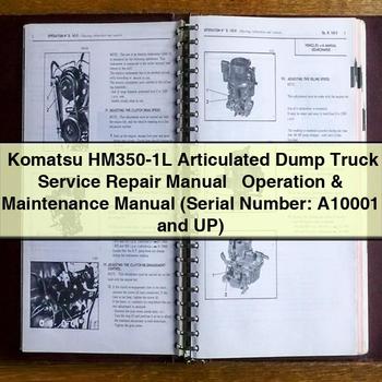 Manual de servicio y reparación del camión volquete articulado Komatsu HM350-1L + Manual de operación y mantenimiento (Número de serie: A10001 y superiores)