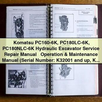 Manuel de réparation et d'utilisation de l'excavatrice hydraulique Komatsu PC160-6K PC180LC-6K PC180NLC-6K (numéro de série : K32001 et supérieur, K34001 et supérieur)