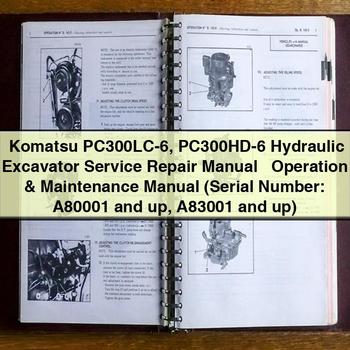 Manuel de réparation et d'utilisation de l'excavatrice hydraulique Komatsu PC300LC-6 PC300HD-6 (numéro de série : A80001 et plus, A83001 et plus)