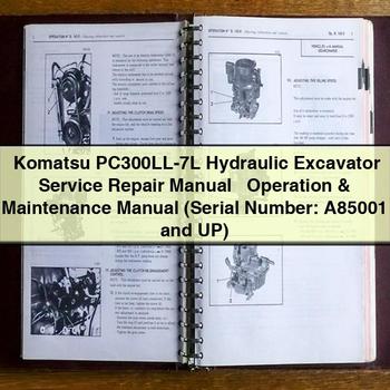 Manual de servicio y reparación de la excavadora hidráulica Komatsu PC300LL-7L + Manual de operación y mantenimiento (Número de serie: A85001 y superiores)