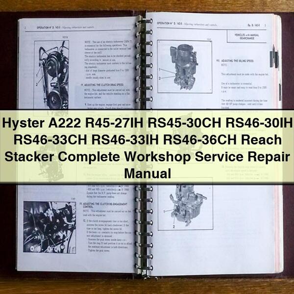 Hyster A222 R45-27IH RS45-30CH RS46-30IH RS46-33CH RS46-33IH RS46-36CH Reach Stacker Complete Workshop Service Repair Manual