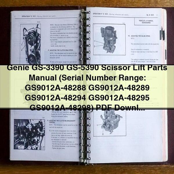 Manual de piezas del elevador de tijera Genie GS-3390 GS-5390 (rango de números de serie: GS9012A-48288 GS9012A-48289 GS9012A-48294 GS9012A-48295 GS9012A-48298)