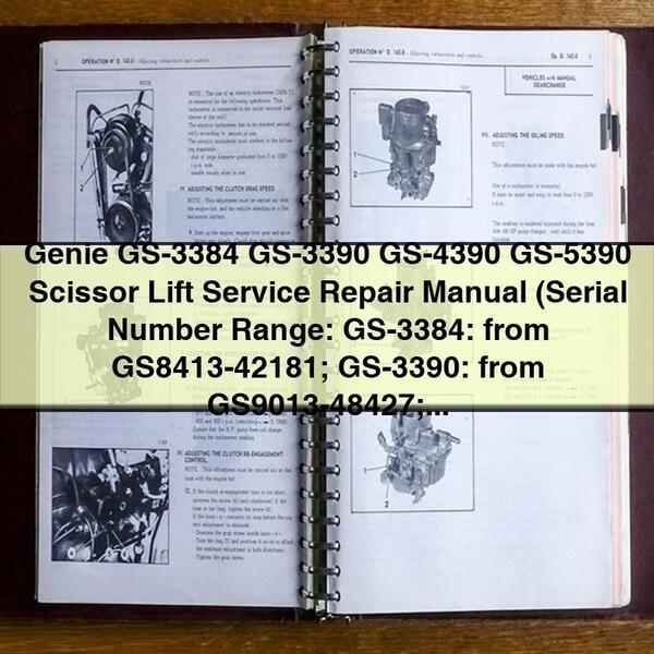 Manual de reparación y servicio del elevador de tijera Genie GS-3384 GS-3390 GS-4390 GS-5390 (rango de números de serie: GS-3384: de GS8413 a 42181; GS-3390: de GS9013 a 48427; GS-4390