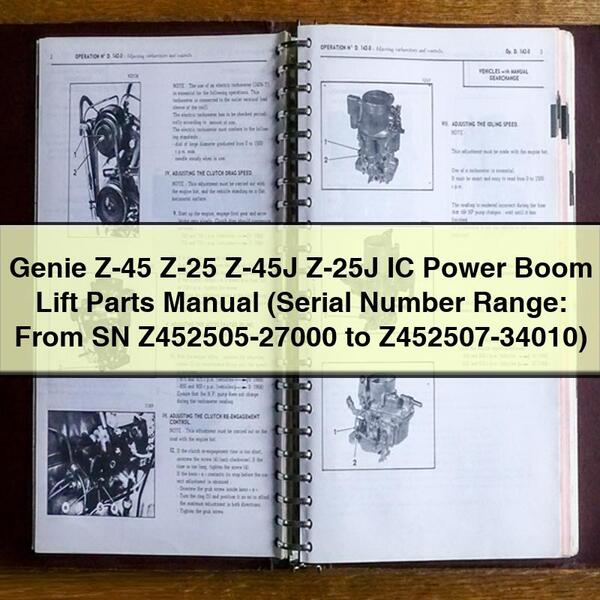 Manual de piezas del elevador de pluma motorizado IC Genie Z-45 Z-25 Z-45J Z-25J (rango de números de serie: desde SN Z452505-27000 hasta Z452507-34010)