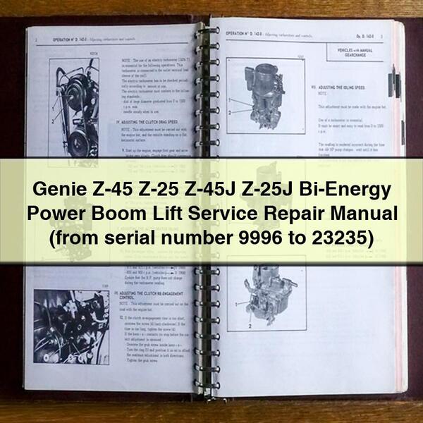 Manual de servicio y reparación de elevadores de pluma motorizados Bi-Energy Genie Z-45 Z-25 Z-45J Z-25J (desde el número de serie 9996 al 23235)