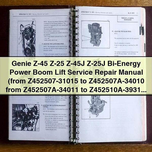 Manual de servicio y reparación de elevadores de pluma motorizados Genie Z-45 Z-25 Z-45J Z-25J Bi-Energy (desde Z452507-31015 hasta Z452507A-34010 desde Z452507A-34011 hasta Z452510A-39313)